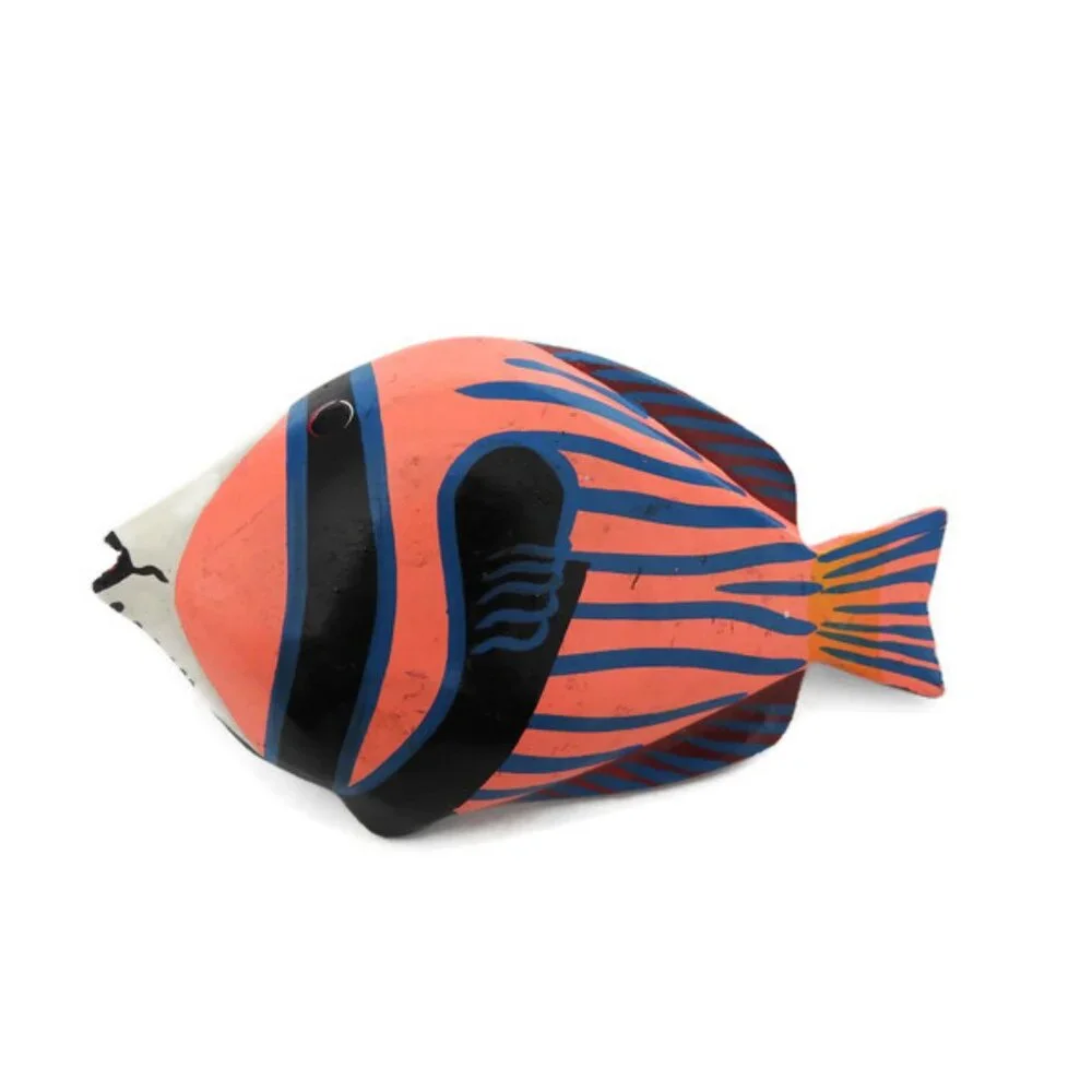 Large African Hand-Carved and Hand Painted Wood Pink Fish Napkin Rings Set of 2